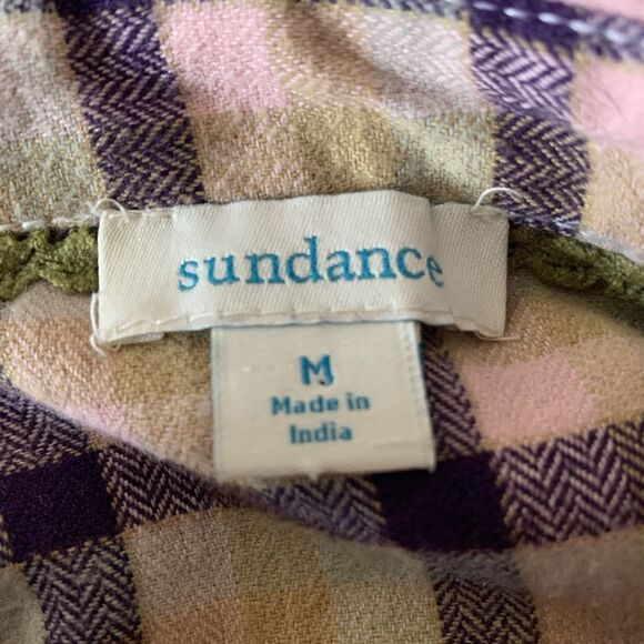 Sundance Pearl Snap Buttons Plaid L/S Shirt Purple Pink Puff Shoulder Sz M - Picture 6 of 7